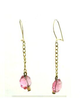 Vintage Pink Faceted Stone Dangle Gold-Tone Earrings